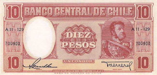10 Pesos Chile p120-1 1958
